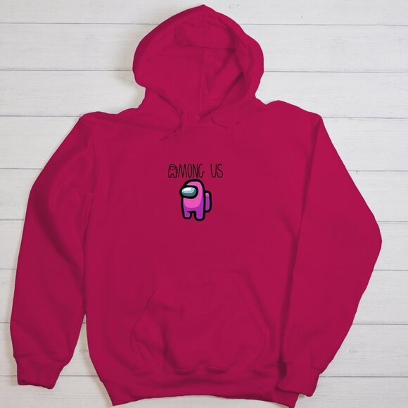 Pink Among Us Youth Hoodie Unisex Size 14-16 Gamer Gift For Teens New - Picture 1 of 3